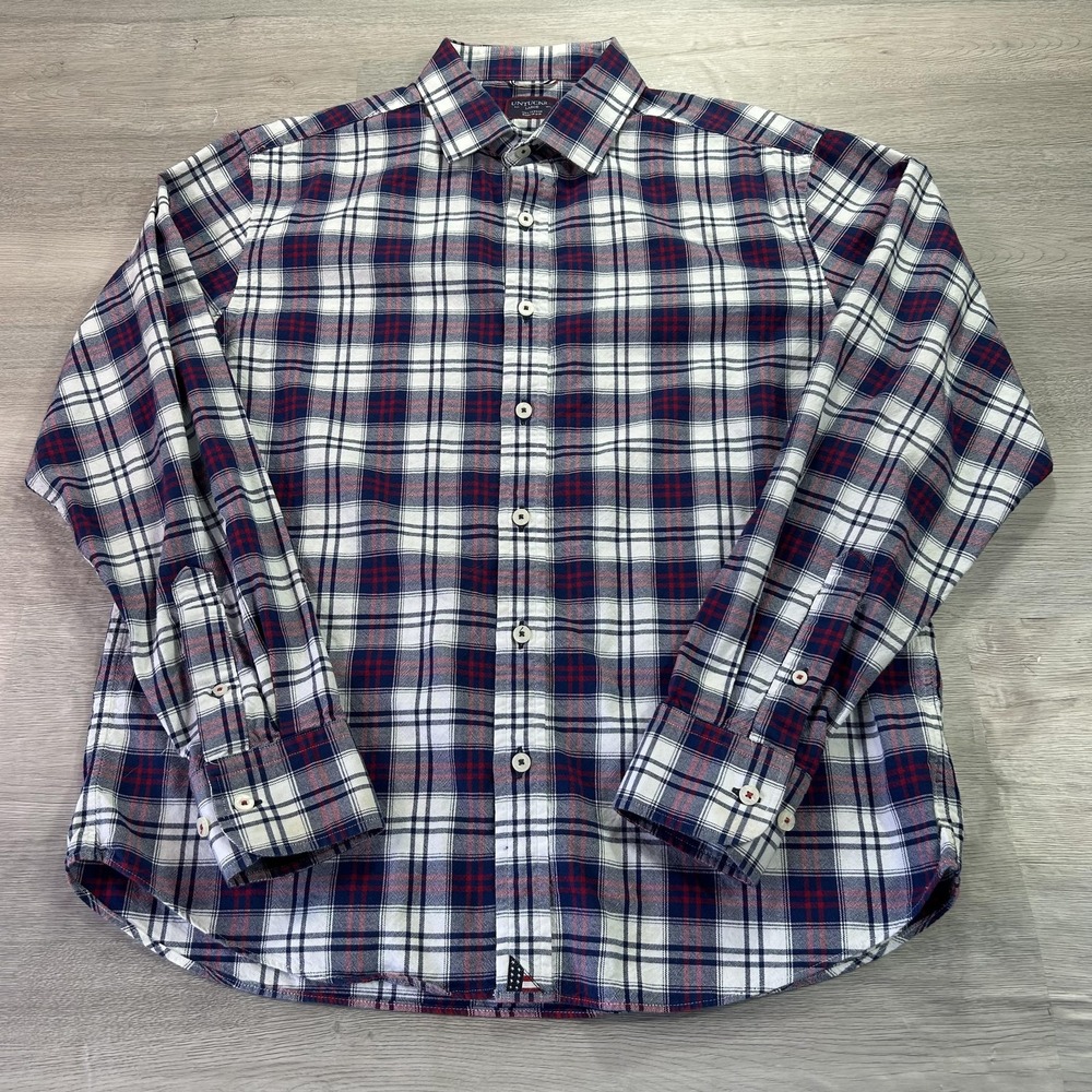 UNTUCKit Spartanburg Shirt Mens Large Blue Red Plaid Button Down Long Sleeve USA